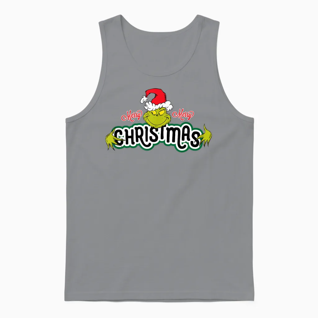 Dr. Seuss Grinch Hugs Christmas Short Sleeve Unisex Tank Top in Sport Grey