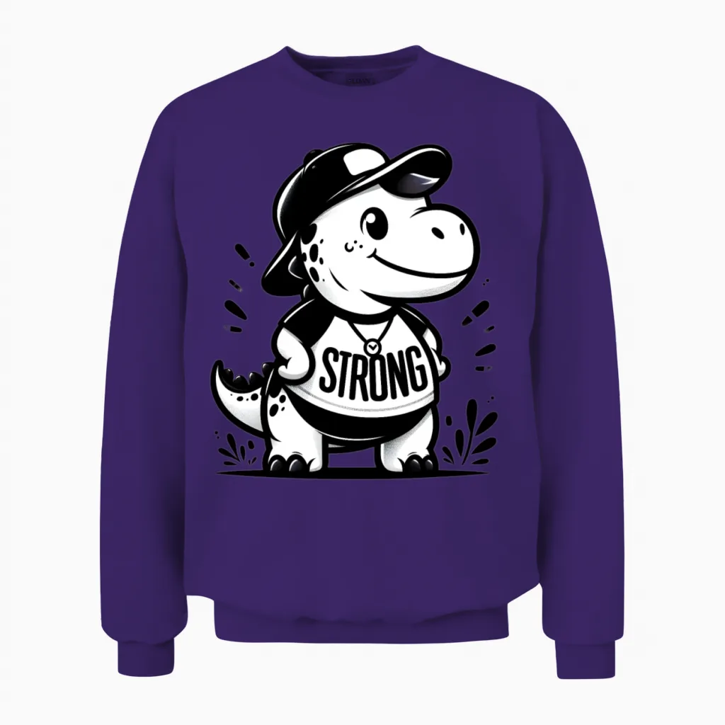 Strong Dinosaur ( Black & White ) Unisex Sweatshirt in Purple