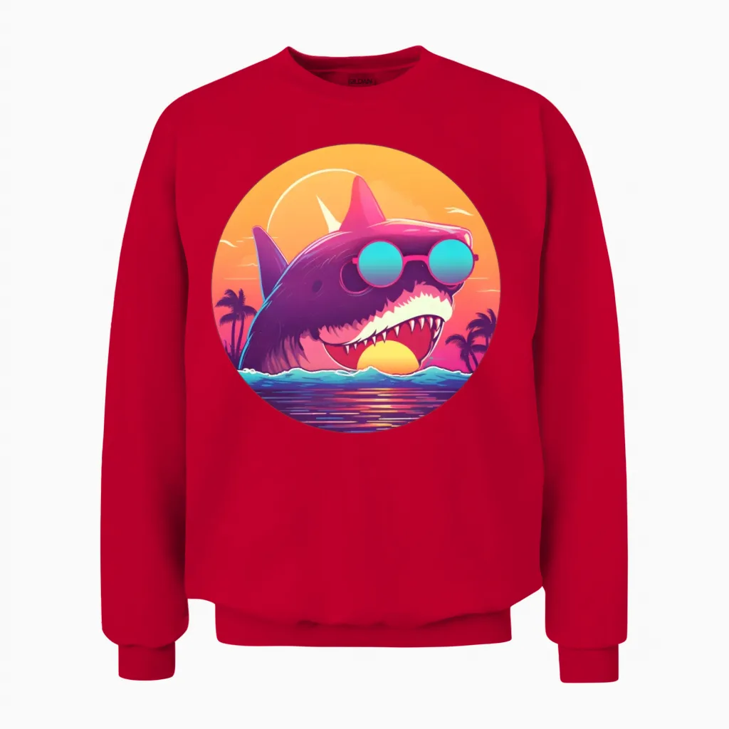 Retro Shark Lovers Vintage Unisex Sweatshirt in Red