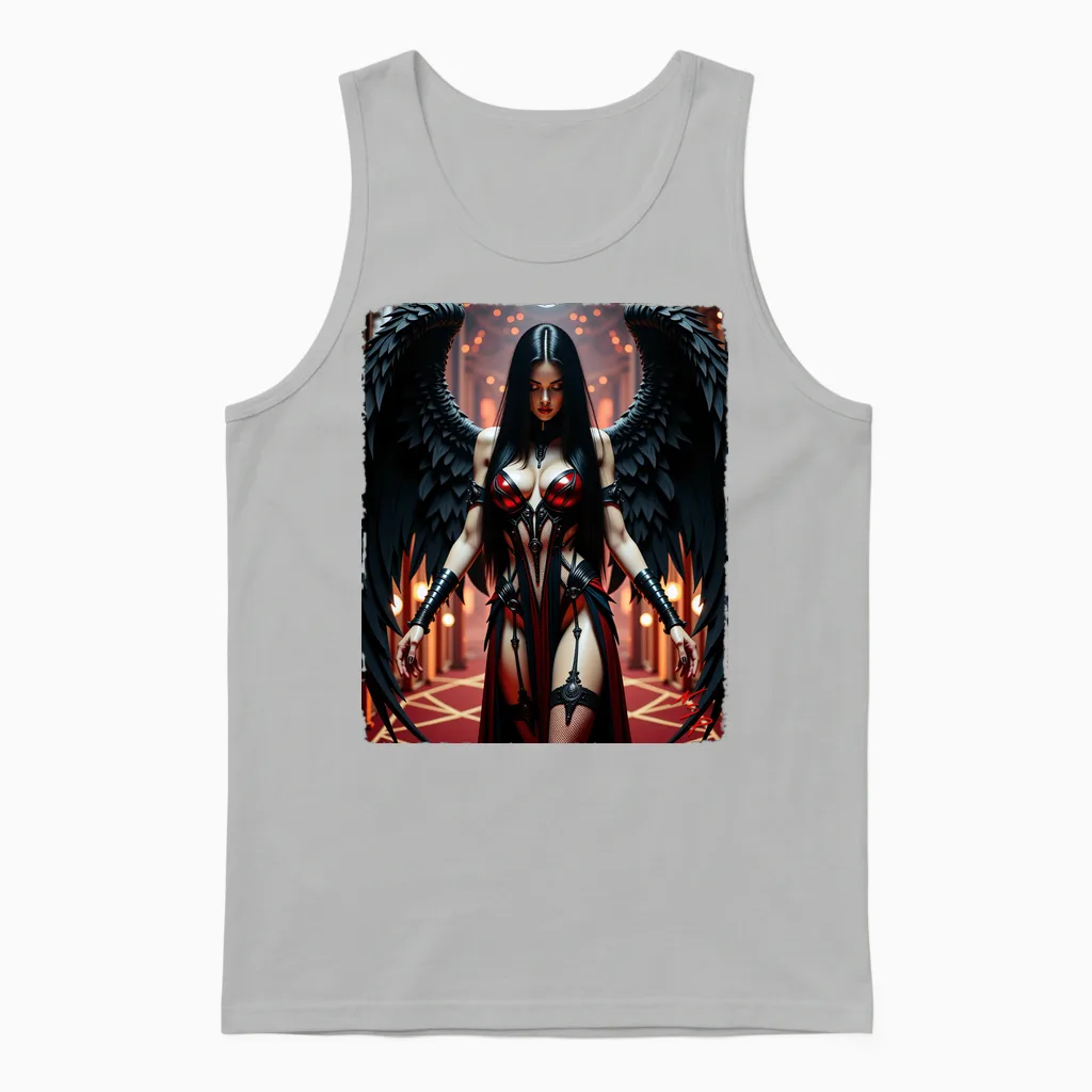Printed Back T-Shirt - Sexy Brunette Fallen Angel Girl V#1 Unisex Tank Top in Ash