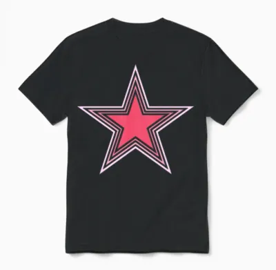 Pink Outline Star Unisex T-Shirt - Black
