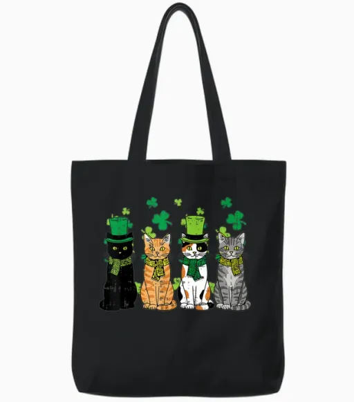 St Patricks Day Cats Irish Kitten Saint Paddy Men Women Tote Bags - Black