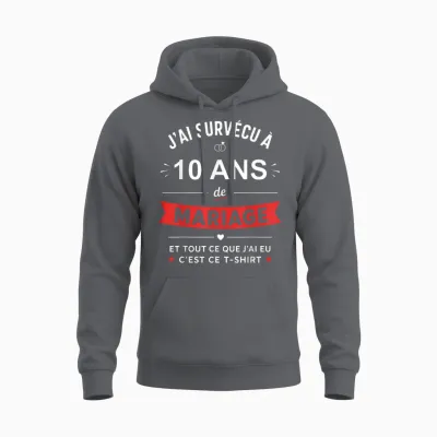 Idée Humour Blague Couple J’ai Survécu à 10 Ans De Mariage Unisex Hoodie - Charcoal