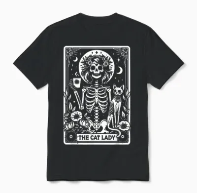 Tarot Card the Cat Lady Skeleton Cats Mum Tarot Cards T-Shirt, Black Unisex T-Shirt - Black
