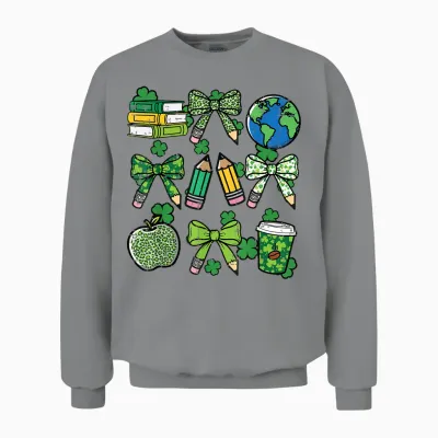 St Patricks Day Teacher Pencil Bow Saint Pattys Women Men Unisex Sweatshirt - Sport Grey