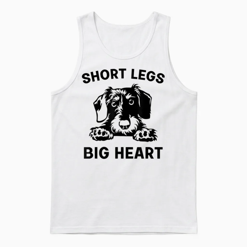 Funny Dachshund Hard Haired Short Legs Big Heart Unisex Tank Top in White