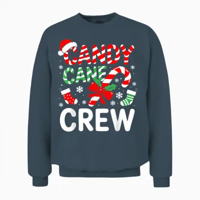 Candy Cane Crew Shirt Adult Men Women Kids Christmas Pajamas Unisex Sweatshirt - Dark Heather