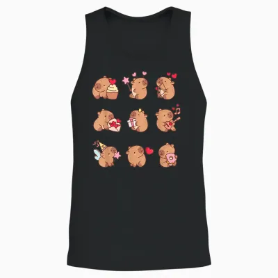 Super Cute Capybaras in Various Poses Capybara Unisex Tank Top - Black