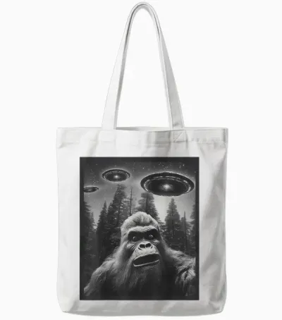 Cat Funny Graphic Tee for Men Women Bigfoot Sasquatch Alien Ufo Tote Bags - White