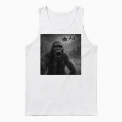 Funny Bigfoot Sasquatch Selfie Santa Claus Xmas Christmas Unisex Tank Top - White
