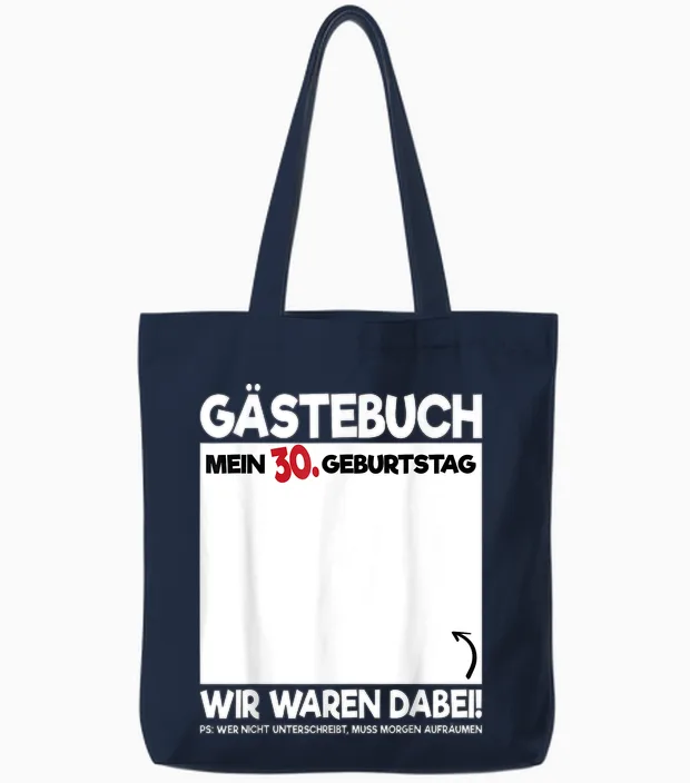 30th Birthday Guest Book 30 Years Funny Birthday Gift T-Shirt, Black, S Tote Bags in Navy