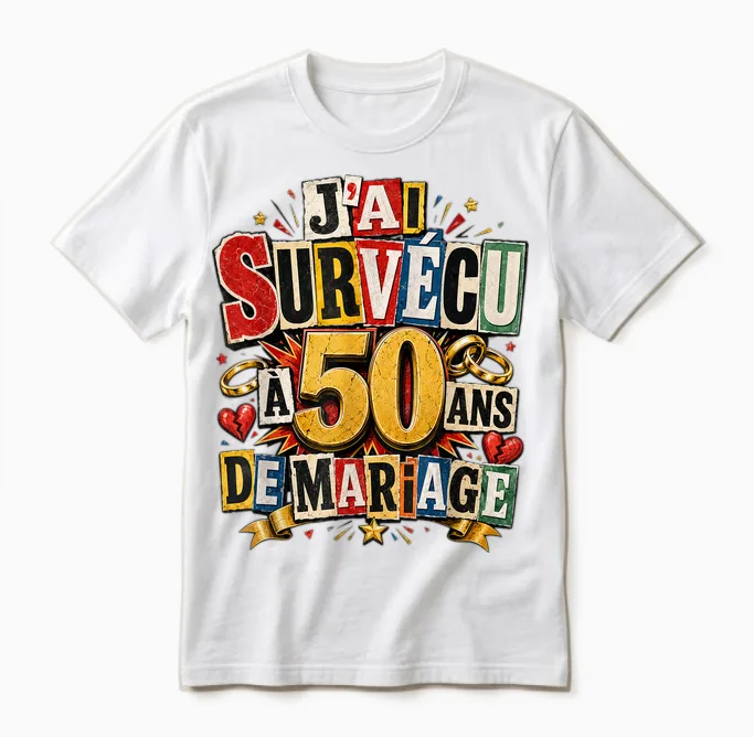 Noces D'or Humour J'ai Survécu à 50 Ans De Mariage Cadeau Unisex T-Shirt in White