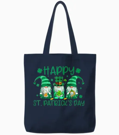 Three Gnomes Holding Shamrock Leopard Plaid St Patrick's Day Tote Bags - Navy