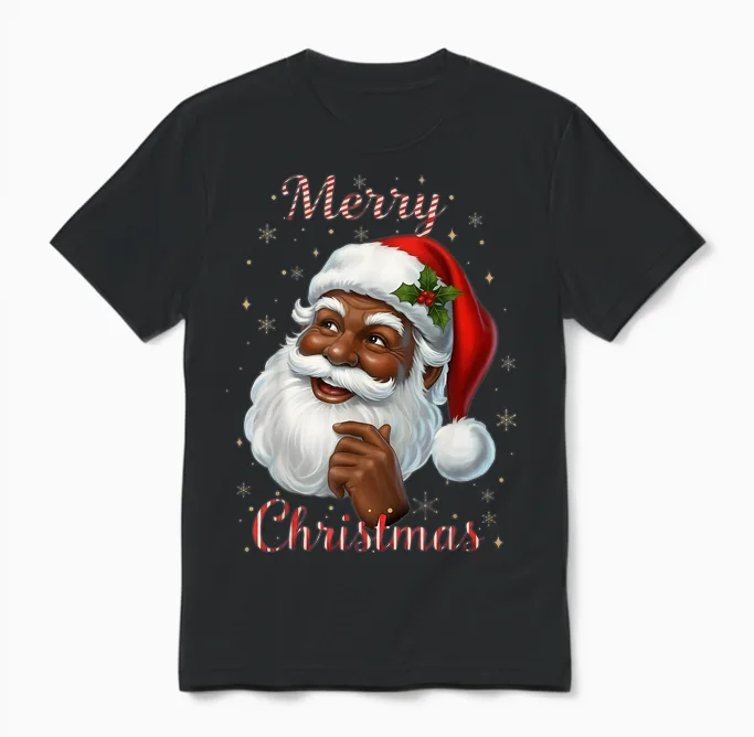 African American Santa Christmas Cool Black X-Mas Unisex T-Shirt in Black