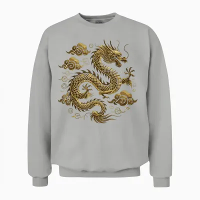 Dragon Asian Clouds Vintage Chinese Japanese Men Women Unisex Sweatshirt - Ash