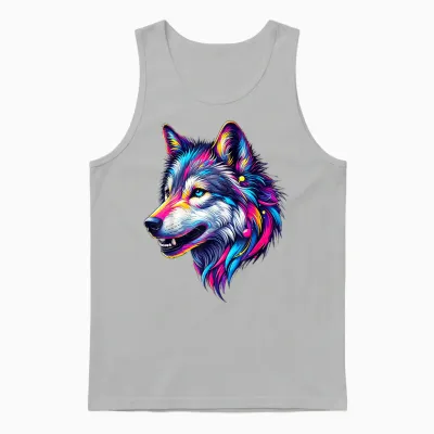 Wolfskopf Cool Wolf Motif with Wolf Head Colourful Wolves Wolf Unisex Tank Top - Ash