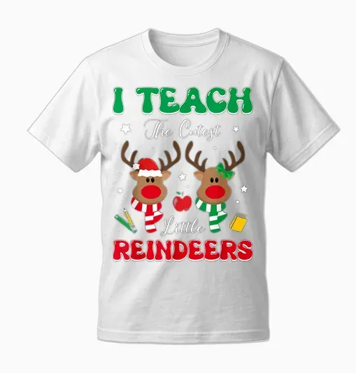 Teach the Cutest Little Reindeer Rudolph Teacher Christmas Unisex T-Shirt - White