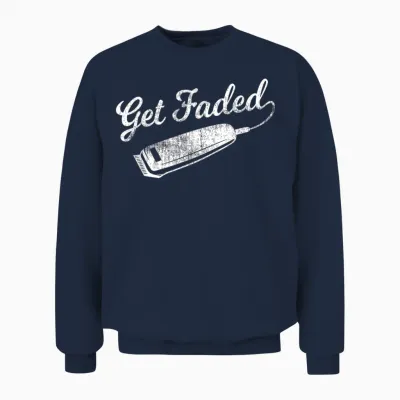 Vintage Distressed Barber T-Shirt - Get Faded Script Tail Te Unisex Sweatshirt - Navy