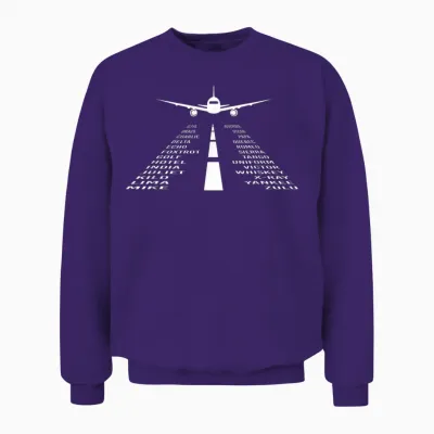Pilot Flight Airplane Shirts 360 Phonetic Alphabet T-Shirt - Unisex Adult, Black, Short Sleeve, Small, Classic Fit Unisex Sweatshirt - Purple