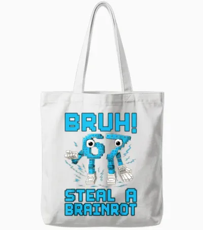 67 Bruh Steal a Brainrot Funny Meme 6 7 Boys Girl Tote Bags - White