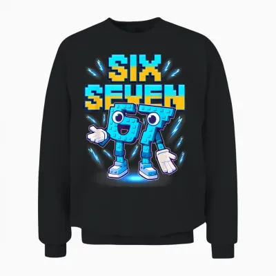 67 Six Seven 6-7 - Funny Italian Brainrot Kids Gaming Meme Unisex Sweatshirt - Black