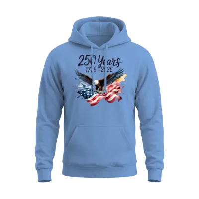 250 Years Eagle Watercolor American Flag 1776 2026 Unisex Hoodie - Carolina Blue