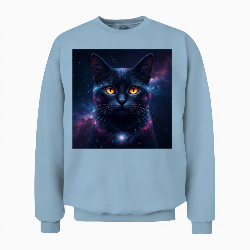 Galaxy Cat Kitten Face Nebula Eyes Space Kitty Art Unisex Sweatshirt in Light Blue