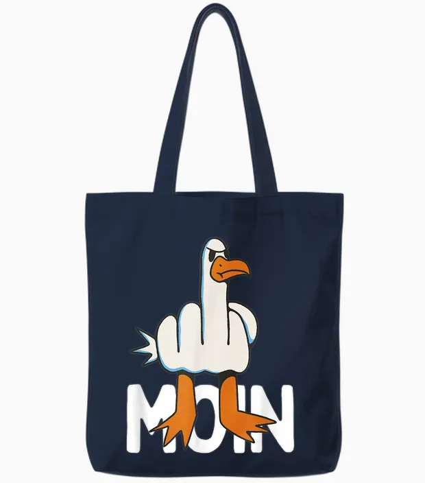 Hamburger Möwe Moin Middle Finger Funny Hamburg T-Shirt, Gray Tote Bags in Navy