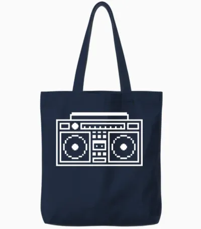 Retro Ghettoblaster Boombox Tote Bags - Navy