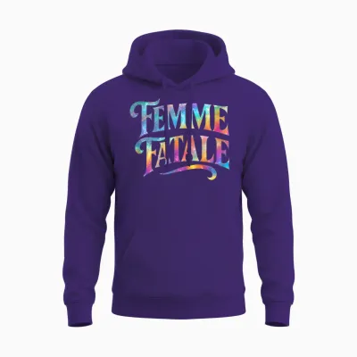Femme Fatale Rétro Rainbow Typographie Déclaration Unisex Hoodie - Purple