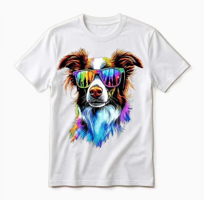 Border Collie with Sunglasses Soft Border Collies T-Shirt, Black, S Unisex T-Shirt in White