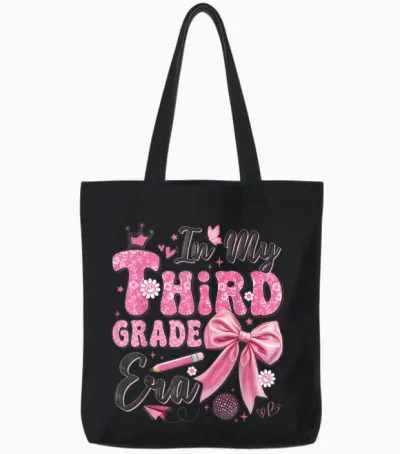 In My Third Grade Era Coquette Back to School Teacher Girl Tote Bags - Black