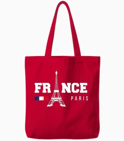 France Gift French Eiffel Tower Paris Monaco French T-Shirt, Black, S Tote Bags - Red