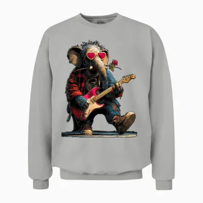 éléphant Jouant De La Guitare Guitariste Animal Saint-Valentin Unisex Sweatshirt - Ash