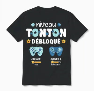 Unlocked Tonton Level Announcement Pregnancy Tonton Geek T-Shirt, Black, S Unisex T-Shirt - Black