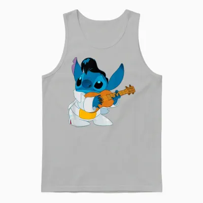 Disney Lilo & Stitch Iconic Elvis Stitch Ready to Play Logo Unisex Tank Top - Ash