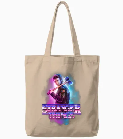 Stranger Things Steve Harrington Metal Burst T-Shirt, Black, S Tote Bags - Natural