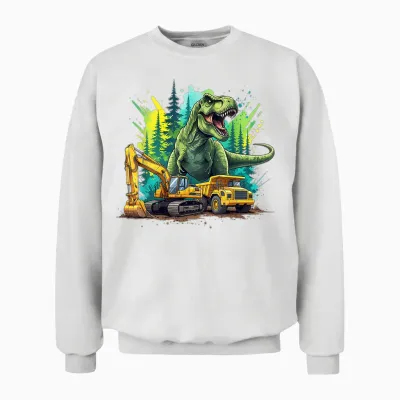 Dino Und Bagger Cooles Tyrannosaurus Fahrzeug Dinosaurier Unisex Sweatshirt - White