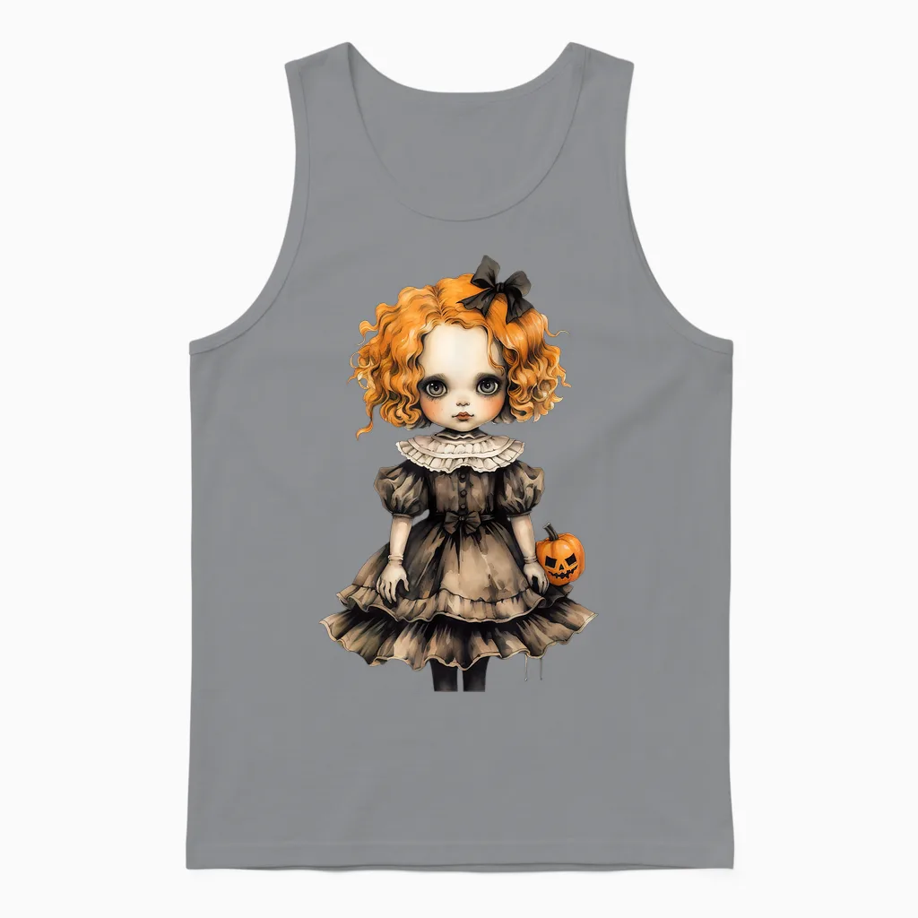 Poupée Rousse Hantée Ginger Doll Halloween Effrayante Gothique Poupée Unisex Tank Top in Sport Grey