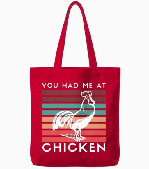 Funny Vintage Retro Chicken - Bird Lovers Tote Bags in Red