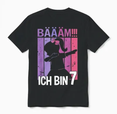 Girls' T-Shirt with German Text "ich Bin 7 Jahre Dab" [german Language], Black Unisex T-Shirt - Black