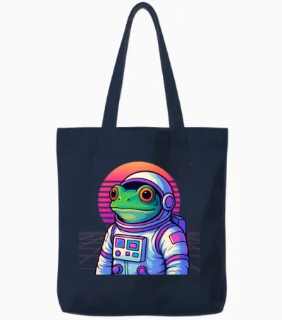 Retro Frog Astronaut Tote Bags - Navy