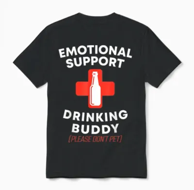 Emotional Support Drinking Buddy Adult Funny Drinking Unisex T-Shirt - Black