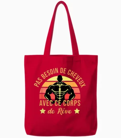 Pas Besoin De Cheveux with This Body Dream Humor Gym Tote Bags - Red