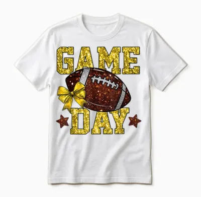 Game Day Touchdown Football Mom Girls Go Cheer Gold Yellow Unisex T-Shirt - White