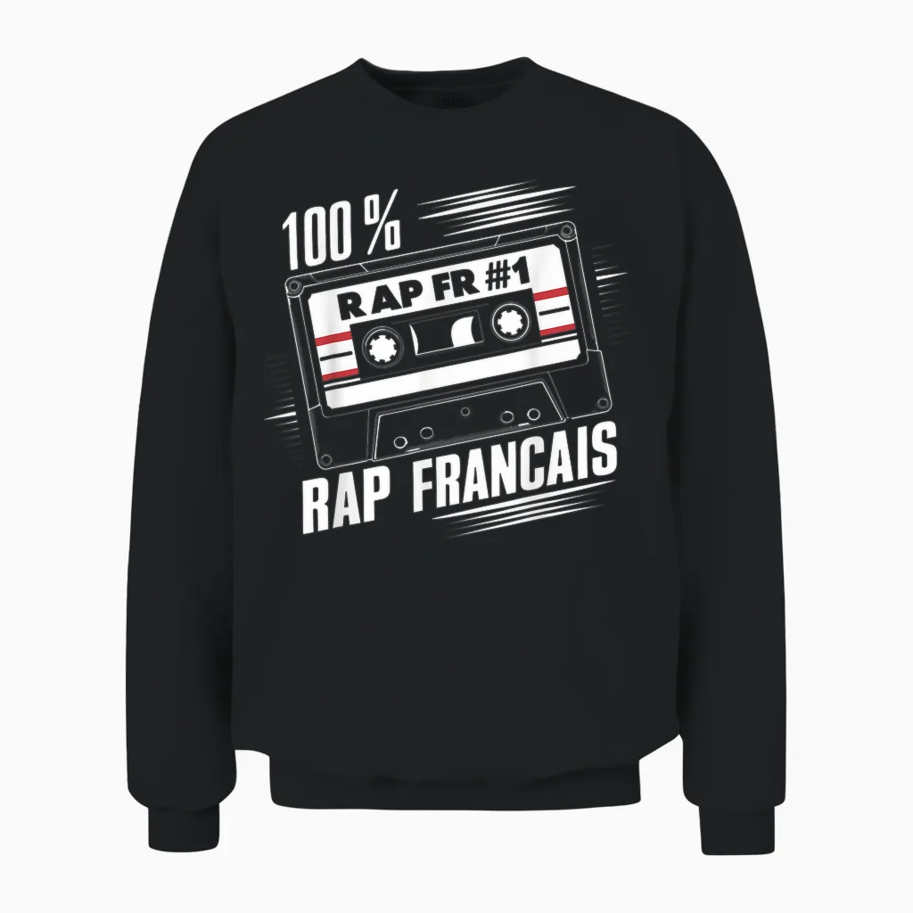 Rap French Rapper Hip-Hop Urban Style Paris Marseille Unisex Sweatshirt in Black