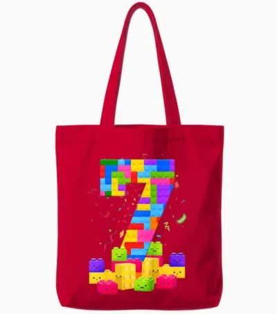 Kinder Geburtstagsshirt 7 Years Young Building Blocks 7th Birthday T-Shirt, Black Tote Bags - Red