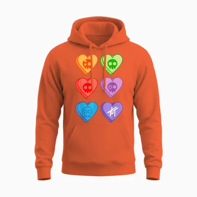 The Living Tombstone Candy Hearts T-Shirt, Black, S Unisex Hoodie - Orange