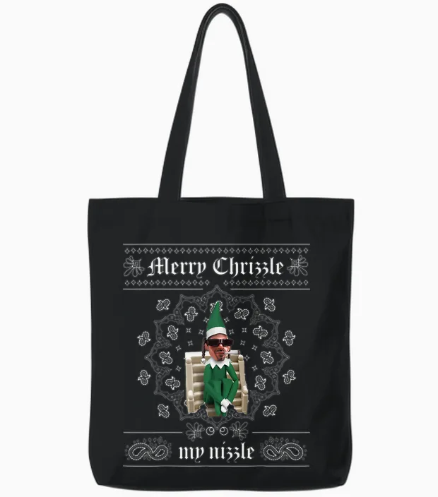 Christmas Elf Gangster Merry Chrizzle Og Bandana Design Tote Bags in Black