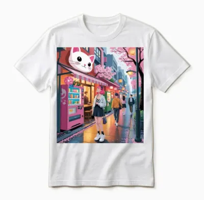 Tokyo Sakura Stroll – Cute Girl Under Cherry Bloss Unisex T-Shirt - White